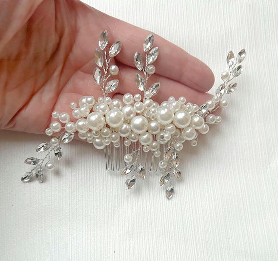 Rhinestone Wedding Hair Comb with Pearls and Crystals, Bridal Hair Accessory Amazon.com : Foyte Crystal Bride Wedding Hair Comb Silver  main image 4