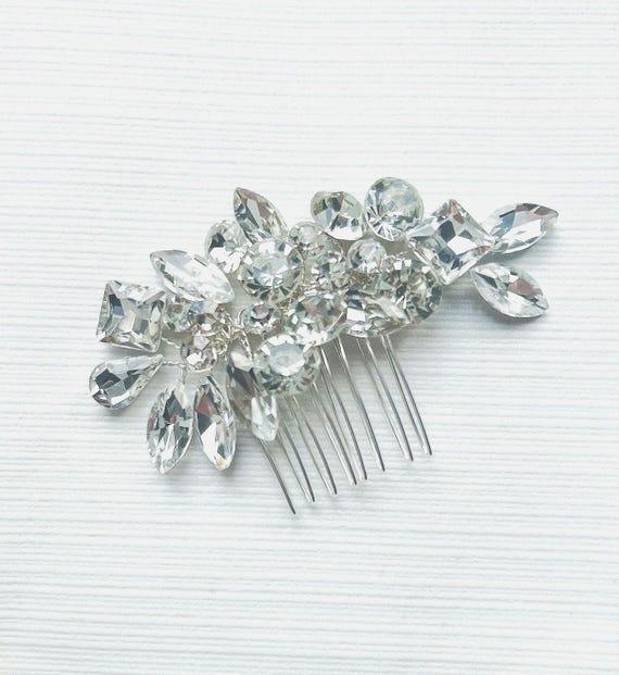Silver Rhinestone Bridal Hair Comb: Crystal Floral Hair  display picture 2