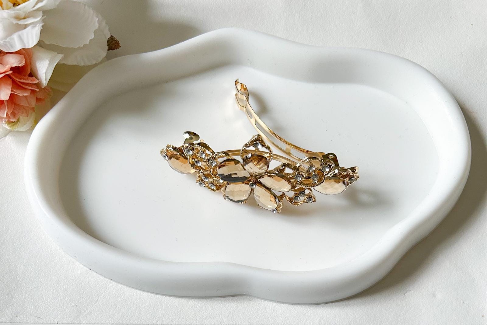 Rhinestone Crystal Gold Plated Floral Hair Barrette 4-Piece Rose Gold Bridal Hair Accessory Set - Rhinestone  main image 3