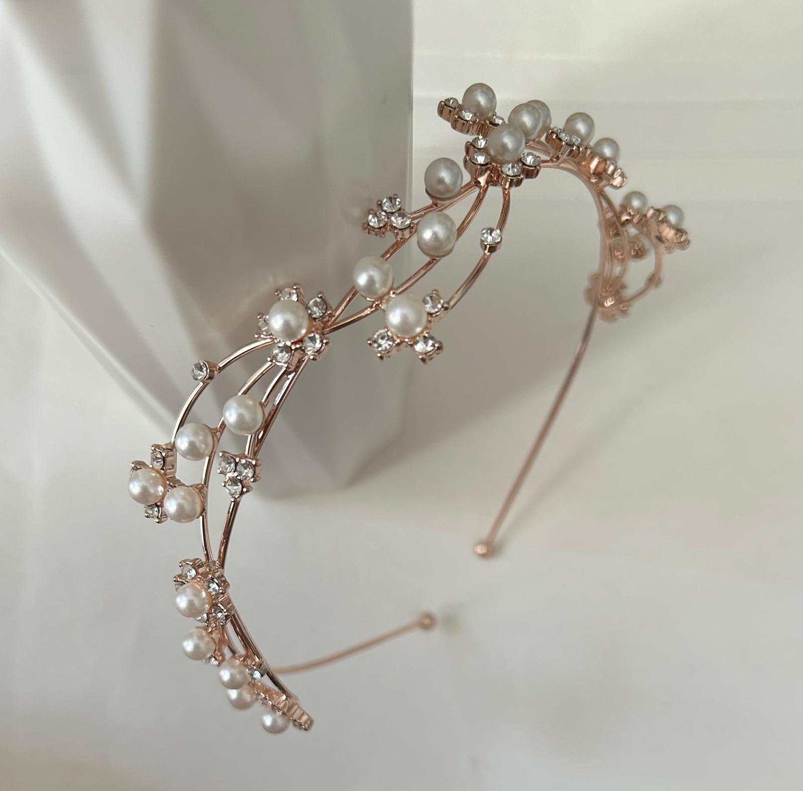 Beaded Pearl and Gold Headband