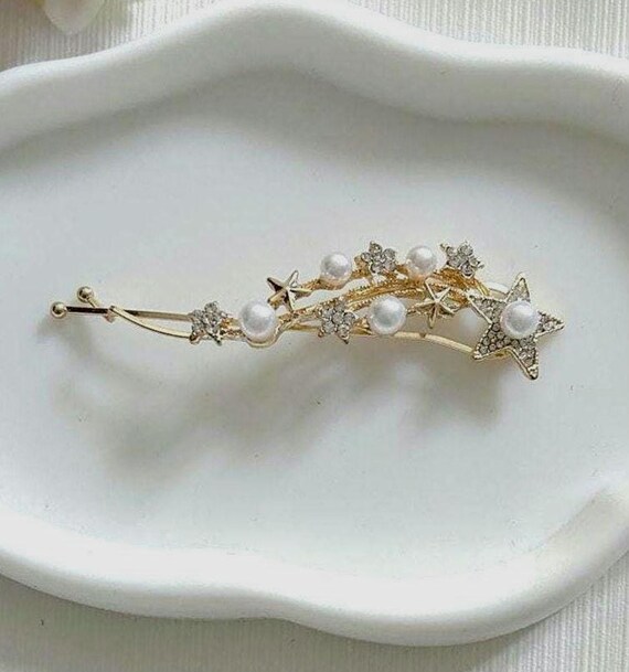✨NEW Elegant Gold and Pearl Hair Clip Set HEART STAR ? Amazon.com : Pearls Heart Hair Clips Valentines Day Hair  main image 4