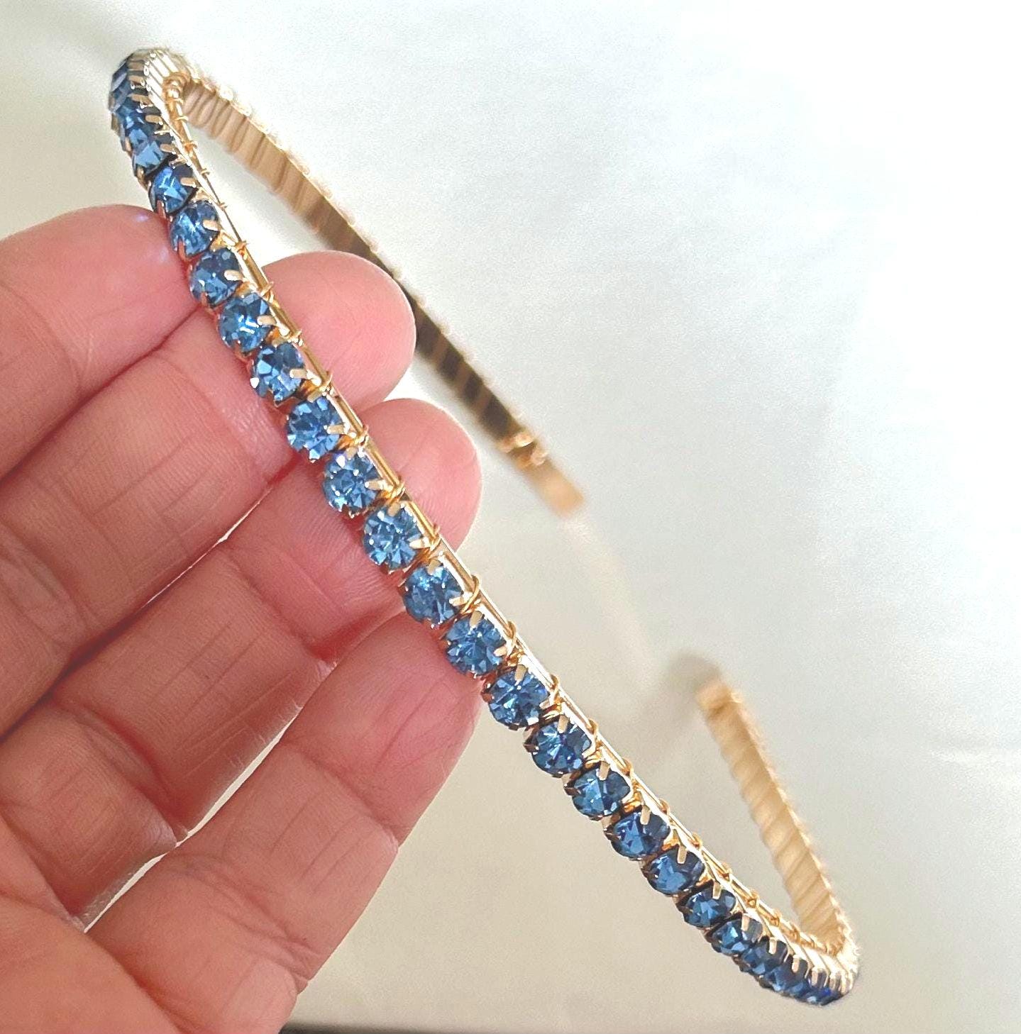Baby blue crystal headband / neckless / choker etc 1950s Light Blue Teardrops & Circles Rhinestone Choker Necklace main image 4
