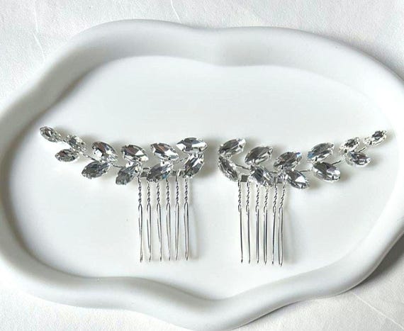 Silver Rhinestone Leaf Hair Comb: Bridal Wedding Hair  display picture 2