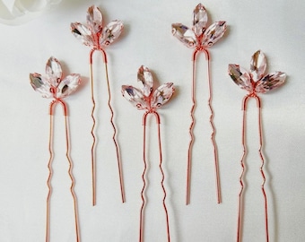 Pink rhinestone hair pins, Wedding 5 pieces bridal bridesmaid crystal hair slides, Women hairslides, Hair decor