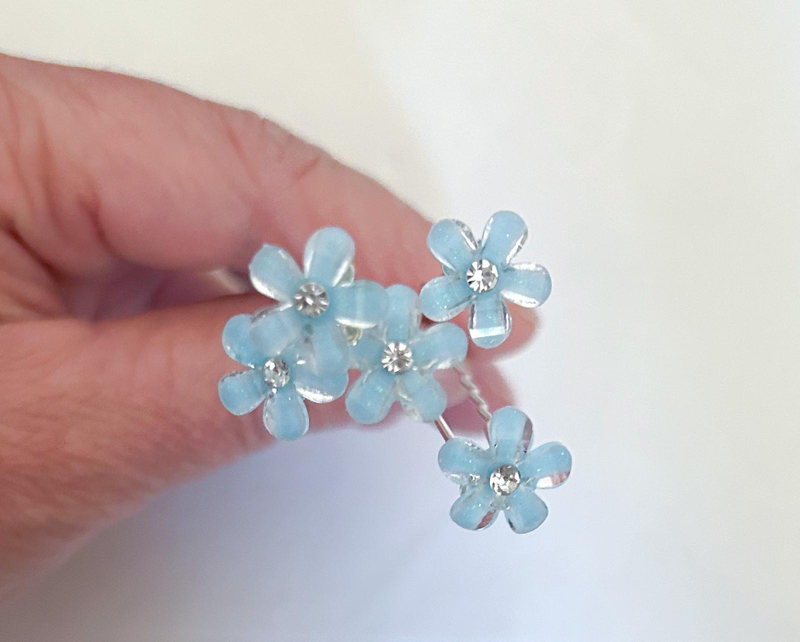 Bridal Hair Clip Silver Tone Teal Blue Diamante Double Flower 90mm Bridal High Quality Swarovski Teal (Blue Zircon) Floral Crystal  main image 4