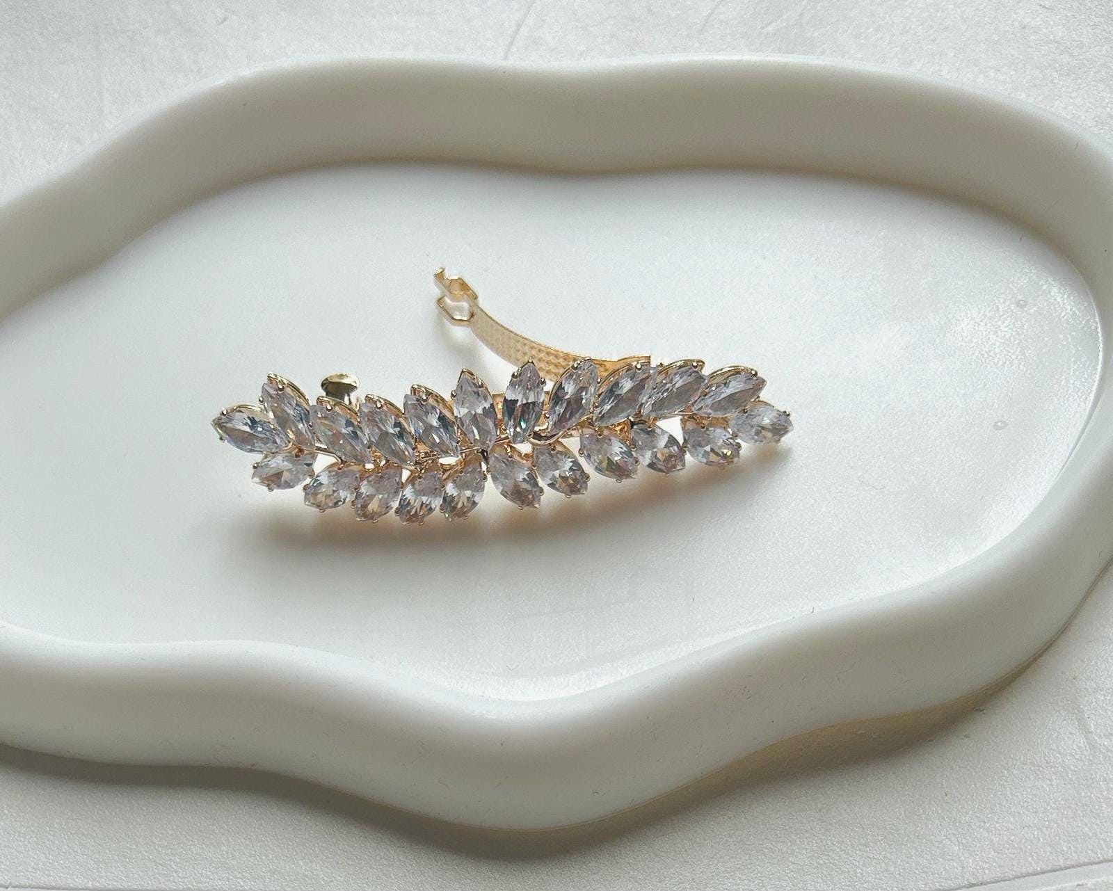 Gold & Crystal Barrette Gold Rhinestone Flower Hair Bar Barrette, Gold Hair Clip  main image 2