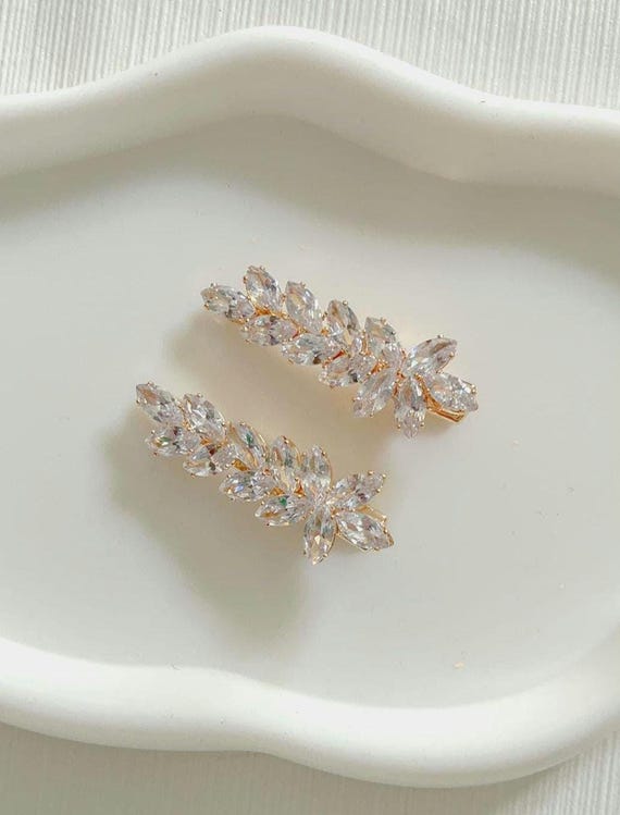 Gold Crystal Alligator Hair Clips, Wedding Bridal Hair Slides, Set of 2