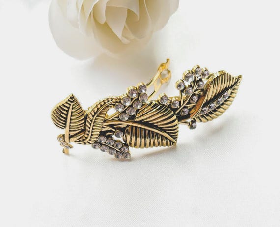 Antique Bronze Leaf Hair Clip: Wedding Crystal Barrette - Etsy display picture 1