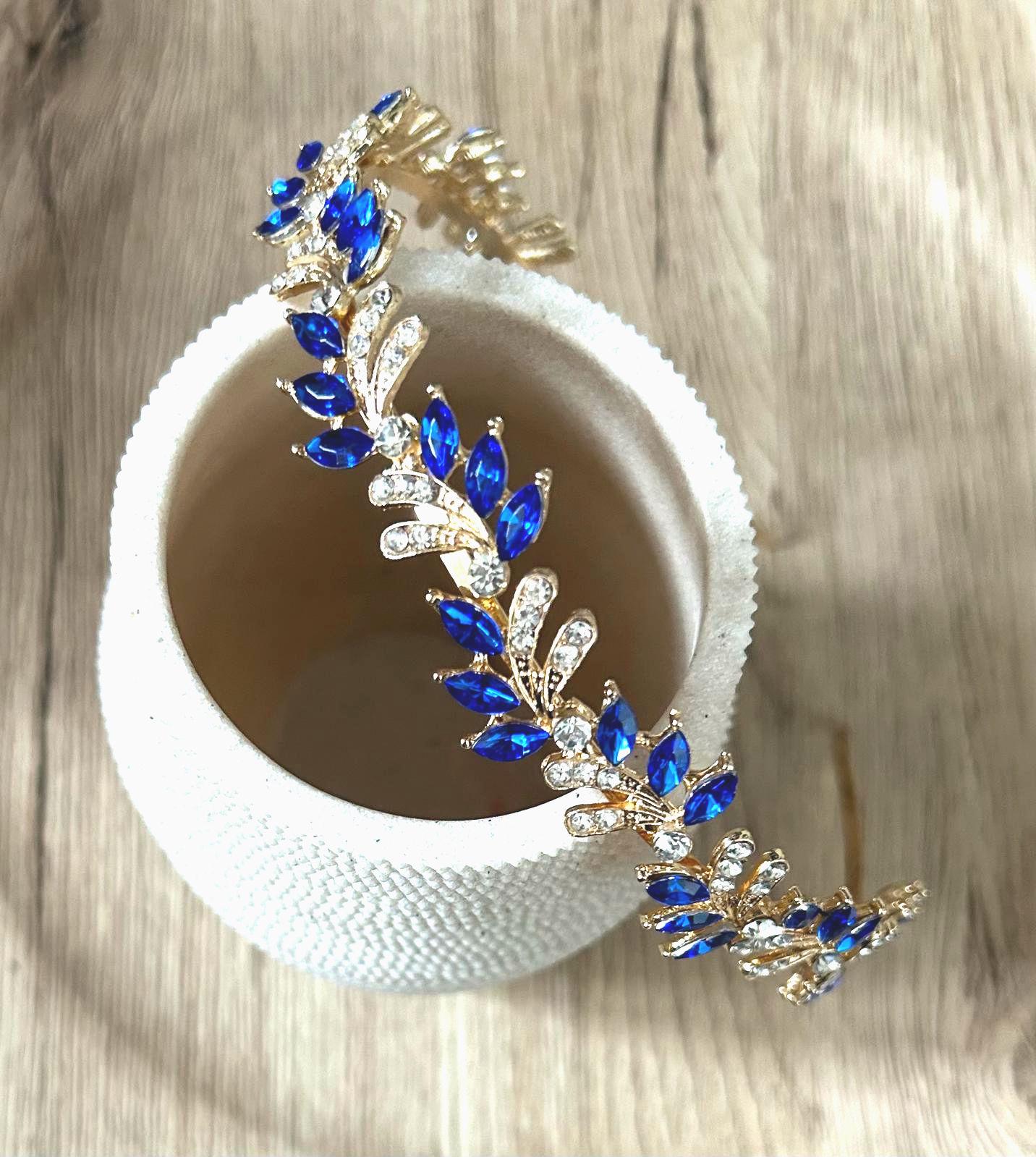 Handmade Blue and Gold Embellished Headband Twine and Love | Embellished Headband | Handcrafted Hair  main image 2