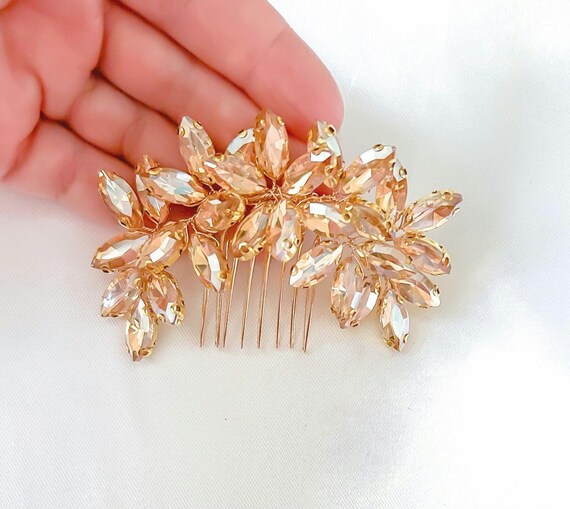 Champagne Rhinestone Hair Comb: Brown Gold Wedding Hair  display picture 1