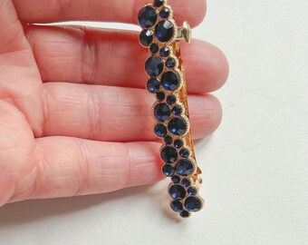 Navy Blue Crystal Hair Clip: Gold Wedding Hair Barrette