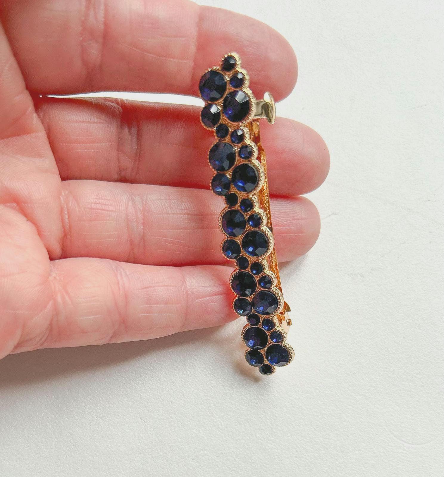 Barrette Fine Vintage En Métal Émaillé - 3 Couleurs - 10,5 Cm - Parfait Pour Cheveux Fins