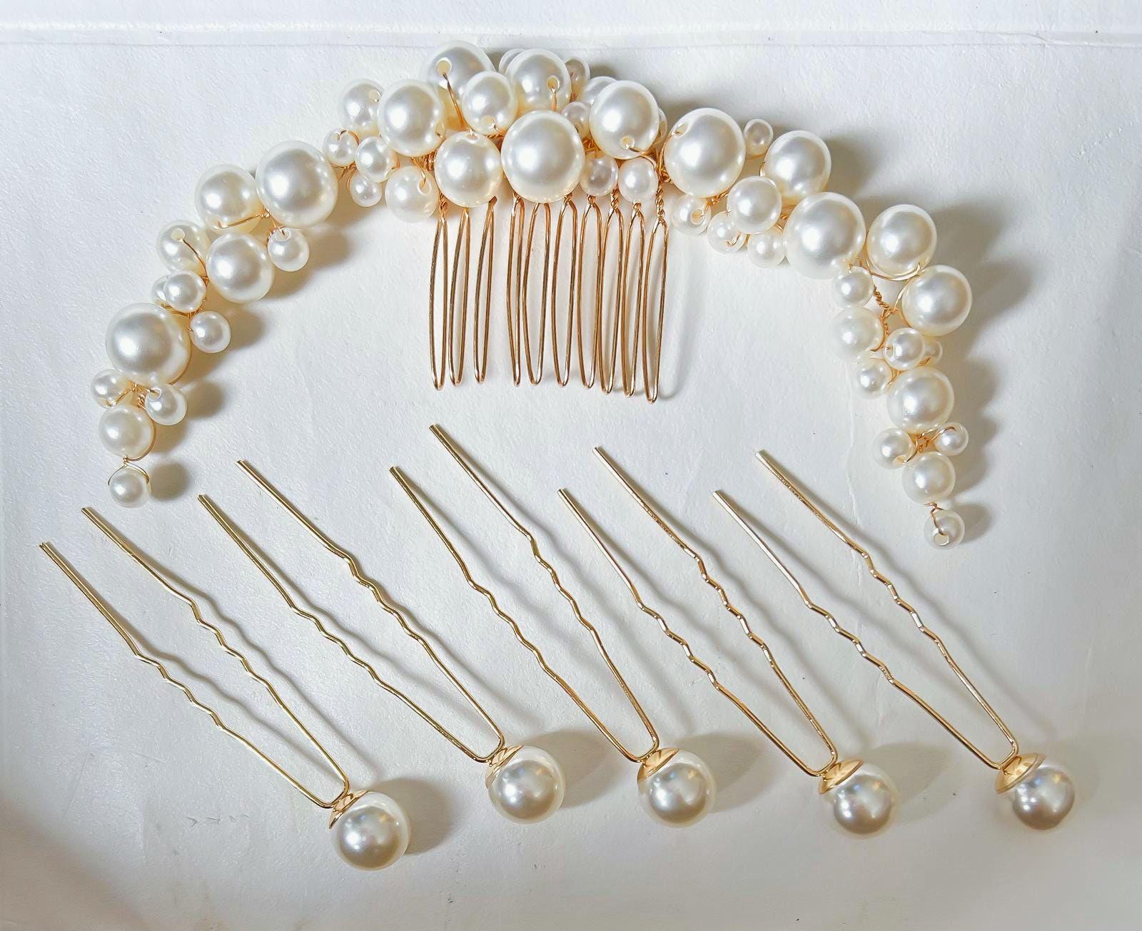 Gold Pearl Hair Comb & Pins Set: Bridal Hair Accessories - Etsy