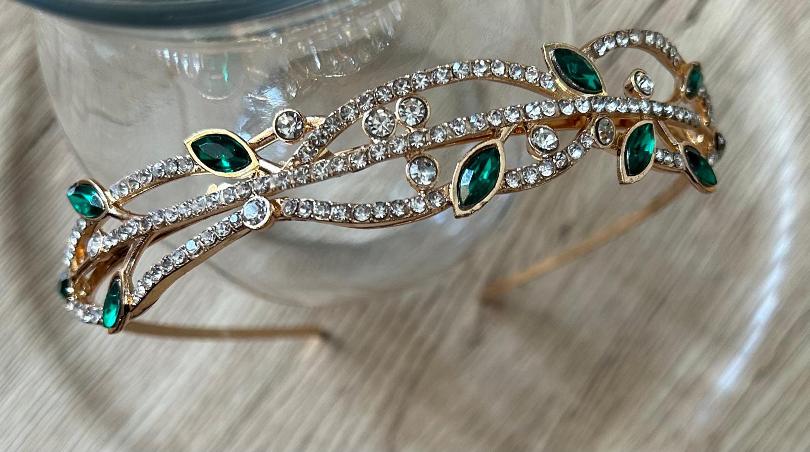 Green Rhinestone Headband Gold Wedding Hair Accessory for Women Amazon.com : Aswewamt Green Crystal Rhinestone Hair Vine  main image 2