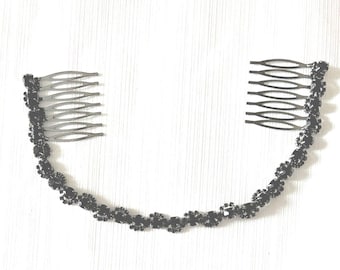 Black Crystal Bridal Hair Comb: Shiny Wedding Hairpiece