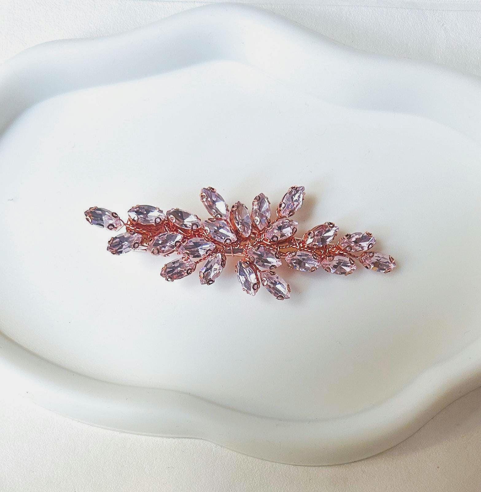 Barrette à cheveux or rose et strass pour mariée