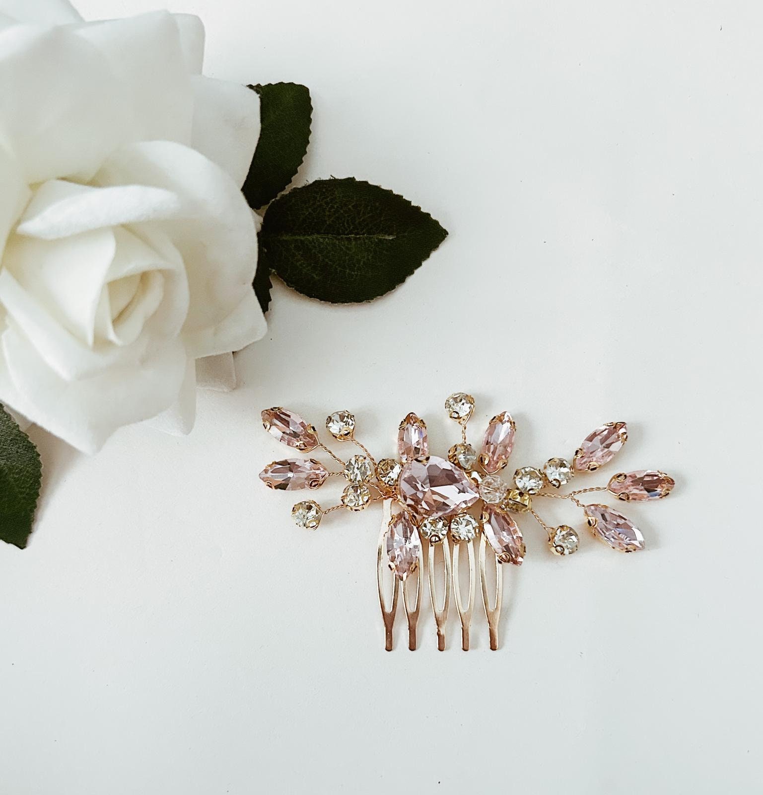 Gold Bridal Hair Comb Handmade Wedding Accessory Floral Rhinestone Women Amazon.com : SWEETV Handmade Wedding Hair Comb Clip  main image 3