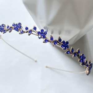 Royal Sapphire Blue Crystal Tiara Headband Glamarous 39.5 Carat Diamond Blue Sapphire 118.5 Gms 925  main image 3