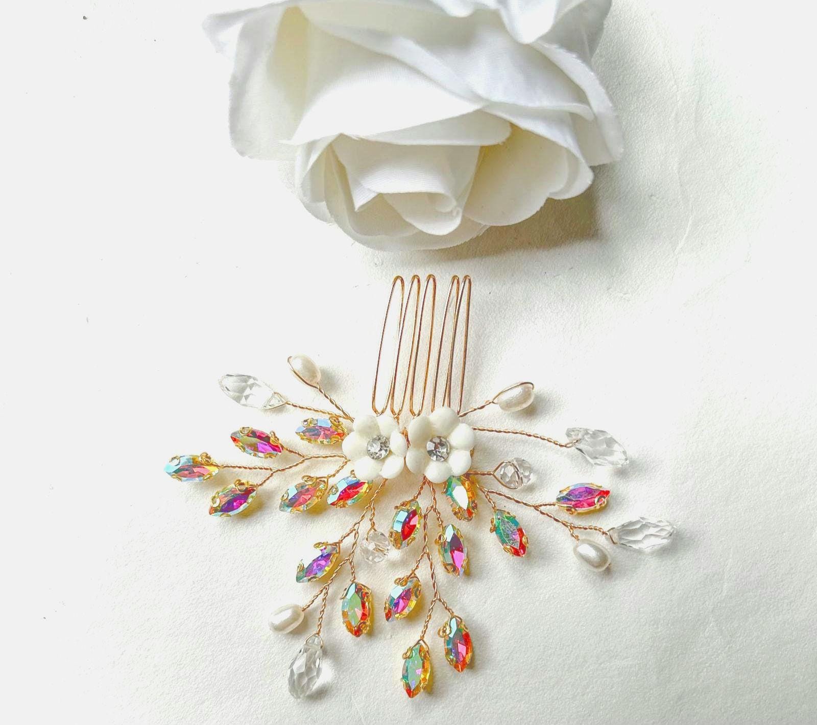 STUNNING Bridal Hair Comb, 16 carrot gold, flower rhinestones Gold Flower Hair Comb, Rhinestone Flower Hair Piece, Flower  main image 2