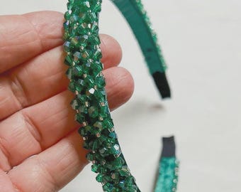 Green Beaded Headband: Wedding Party Hair Accessory