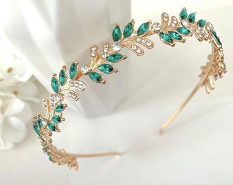 Peigne Ornemental Strass Et Cabochons Verts - Style Diadème Ou Bibi - Vintage Occasion