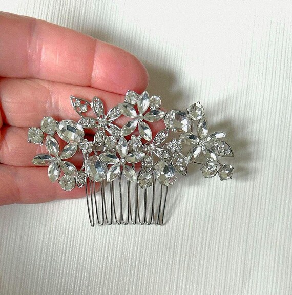 Bling cluster hair comb wedding silver flower new Bridal Hair Combs | Decorative Hair Combs at Cassandra Lynne main image 4