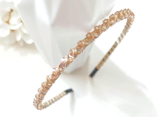 Crystal Embellished Gold and champagne Headband Crystal Headband in Champagne – Le Monde Dana main image 3