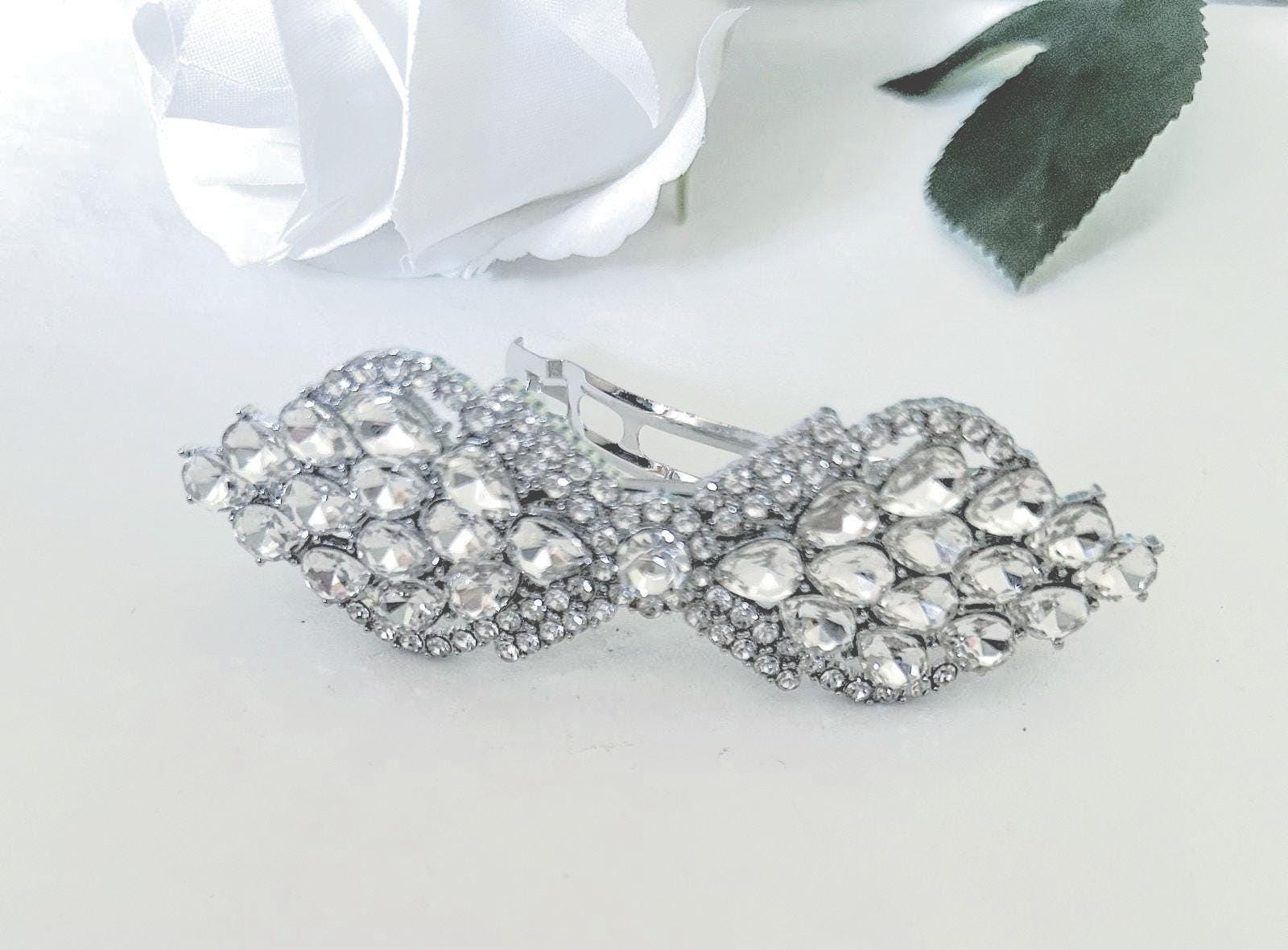 Silver Rhinestone Bow Hair Clip: Elegant Bridal Barrette - Etsy