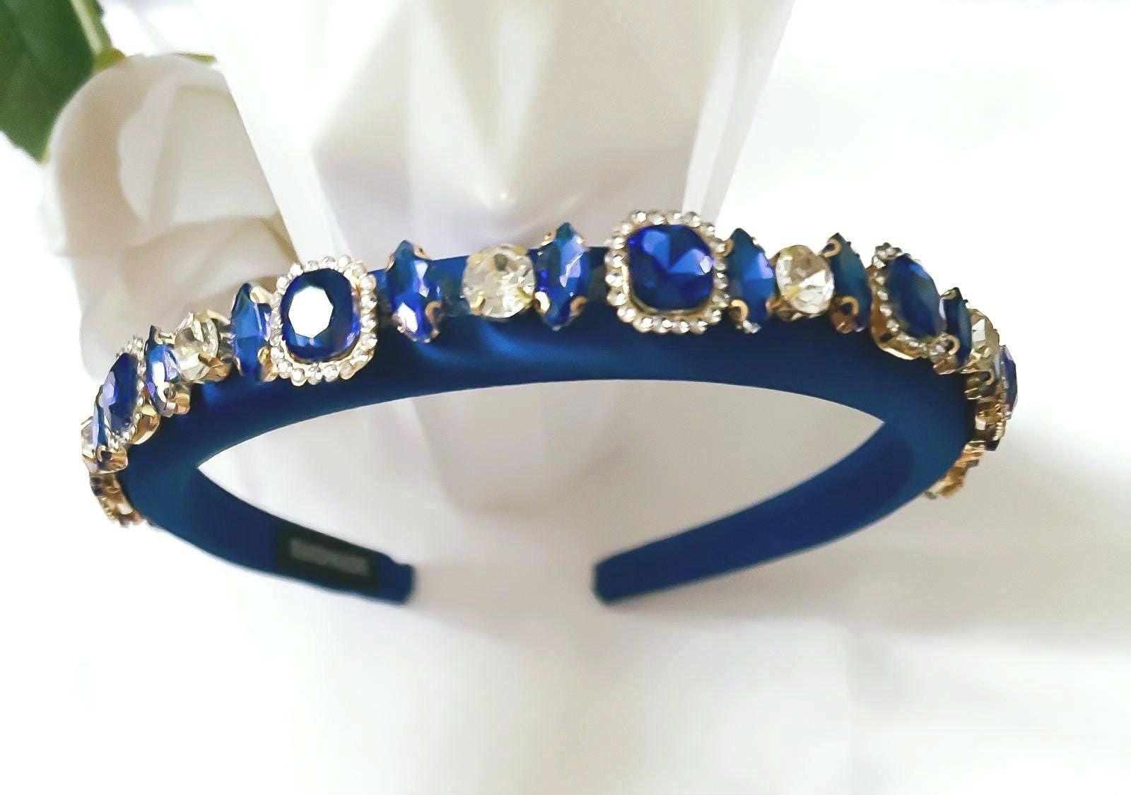 SPARKLY BLUE CRYSTAL PADDED RHINESTONES HEADBAND Blue Sparkle Headband - Bold main image 2