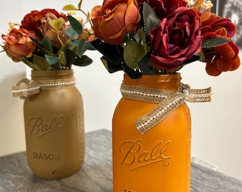 Hand Painted Mason Jars With or Without Flowers: Distressed Vase Decor/Centerpiece