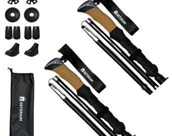 GETORIUM Trekking Poles – Ultralight Foldable Hiking Poles, 7075 Aluminum, 110–130cm, Cork Grip – 2 Pack for Walking & Backpacking