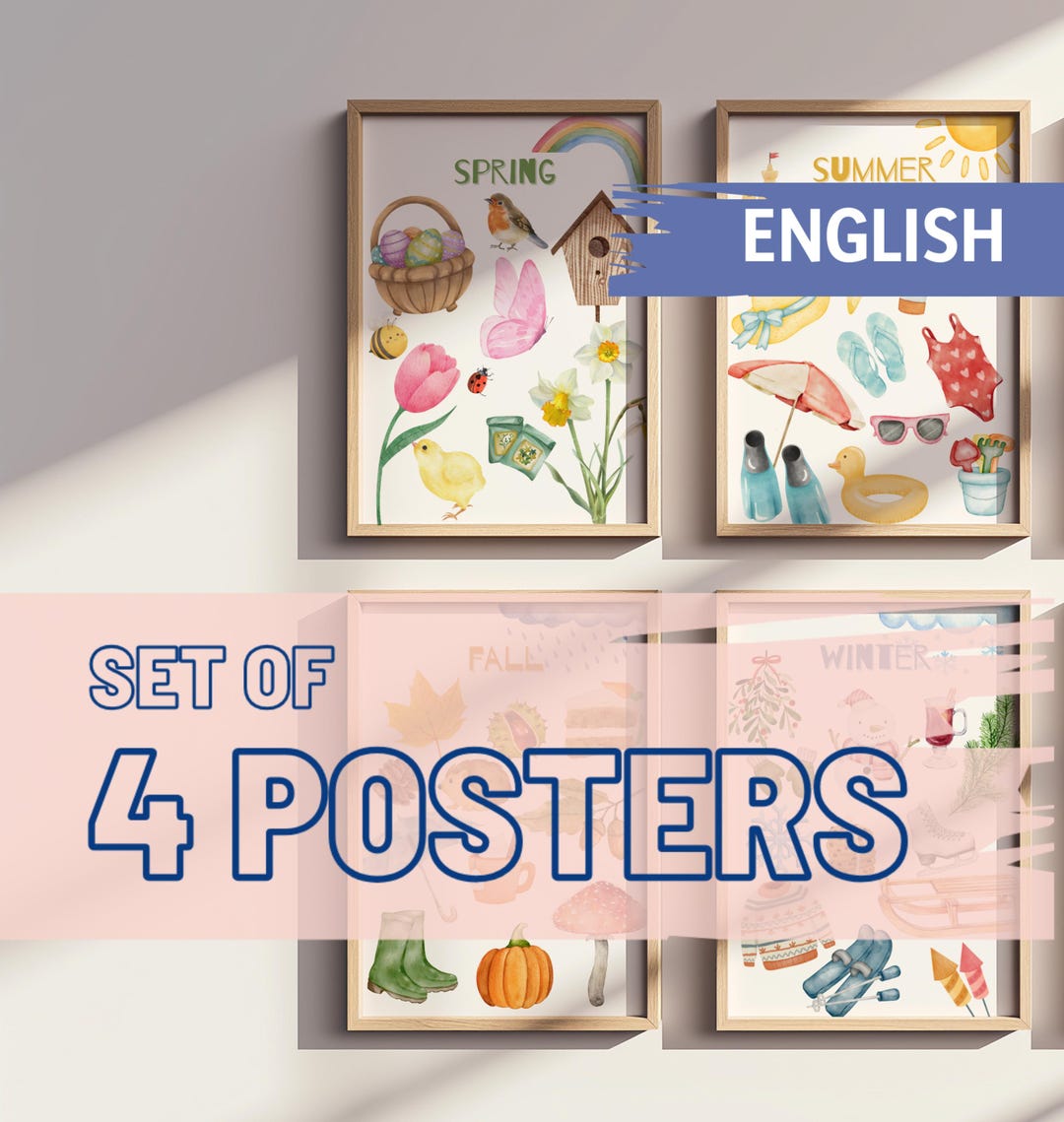 Seasons Poster Set Kids – Spring Summer Fall Winter Watercolor ...