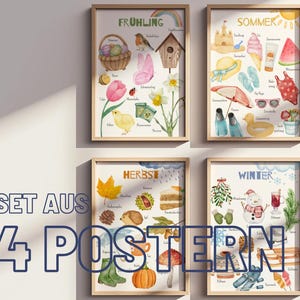 Conjunto de carteles infantiles Four Seasons - Arte de pared de acuarela - Descarga digital