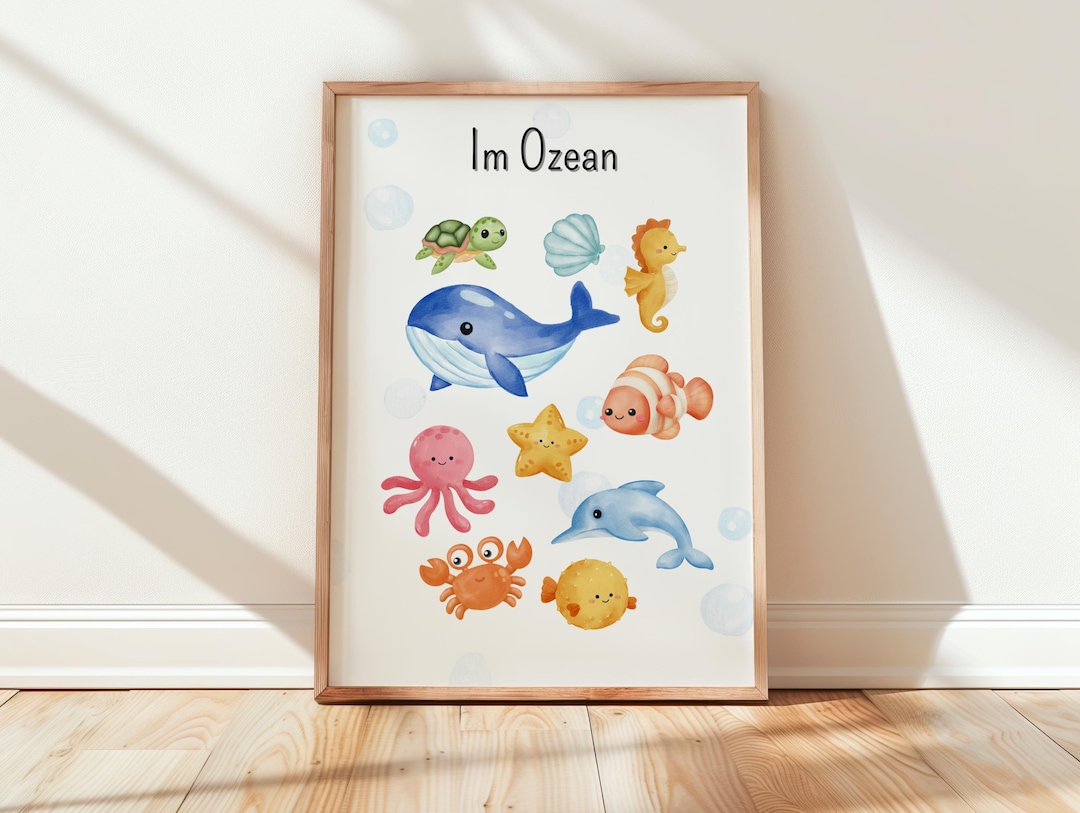 Children's Room Poster "in the Ocean" - Cute Sea Animals, Digital ...
