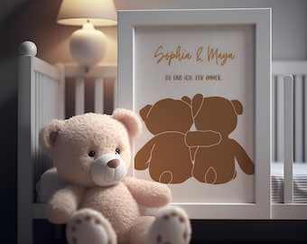 Personalized sibling poster – Bear Brothers name poster – Digital download – Sibling gift – Nursery picture with names