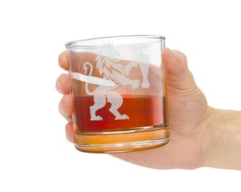 Gekrönter Löwe mit Bierkrug Whiskyglas | 10,5 Unzen graviert