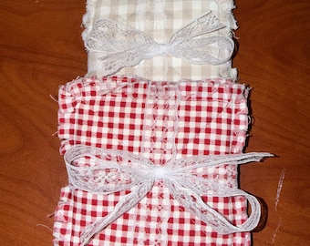 Rag Quilt Coasters; Gingham Drink Coasters