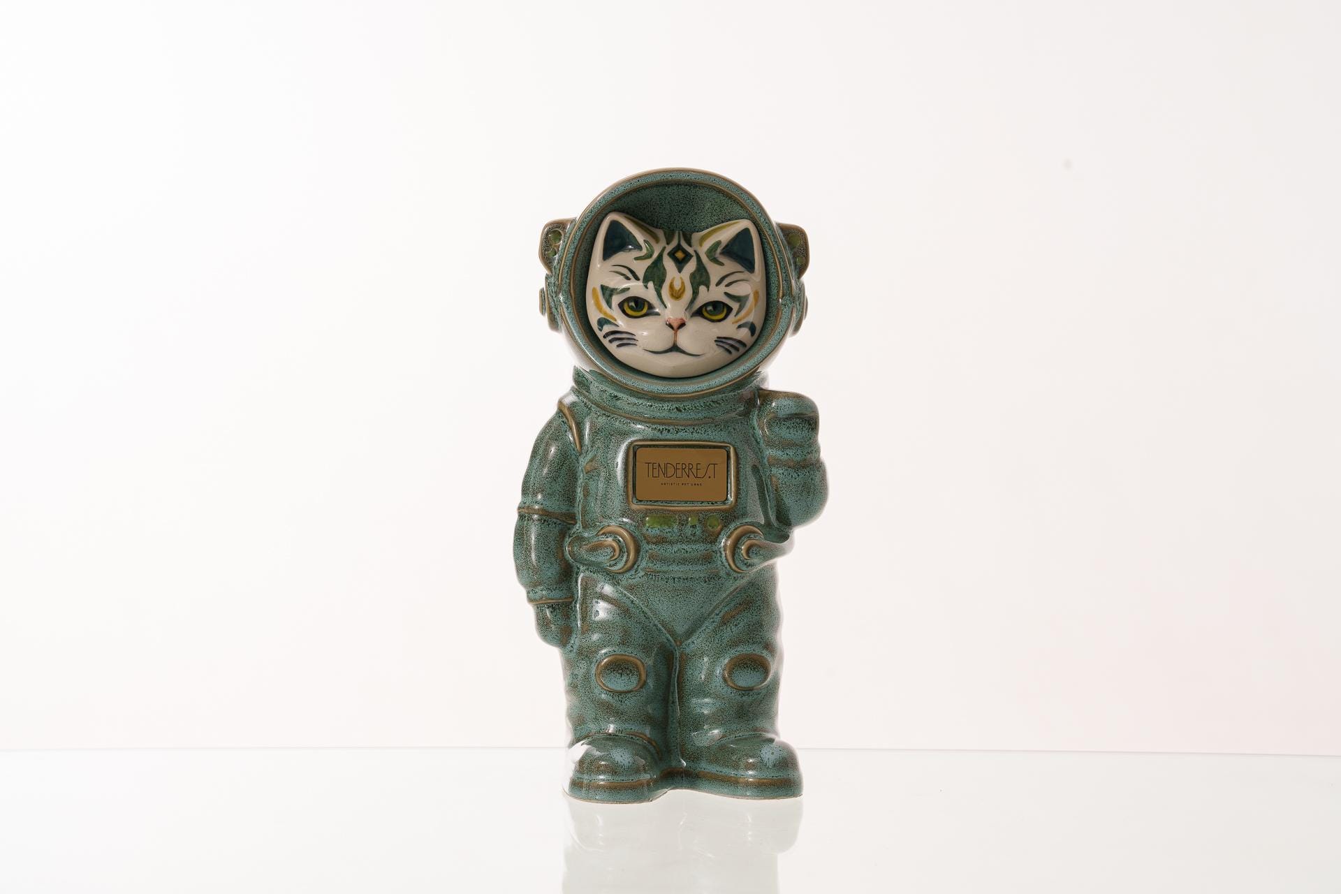 Hand Decorated Pet Cremation Urn - Oily Green | Ceramic Handmade Figure