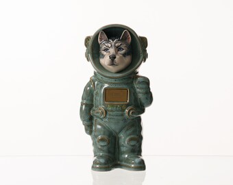 Hand Decorated Dog Cremation Urn - Oily Green Melange | Ceramic Handmade Figure