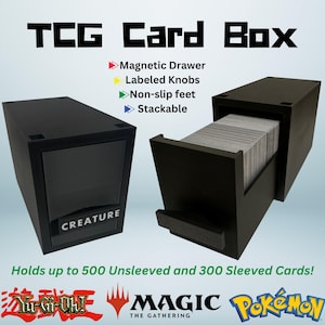 Kartenbox | Magic the Gathering, Yu-Gi-Oh, Pokemon | 500 Karten ohne & 300 Karten mit Schutzhüllen | Beschriftet Knobs | Magnetische Schublade