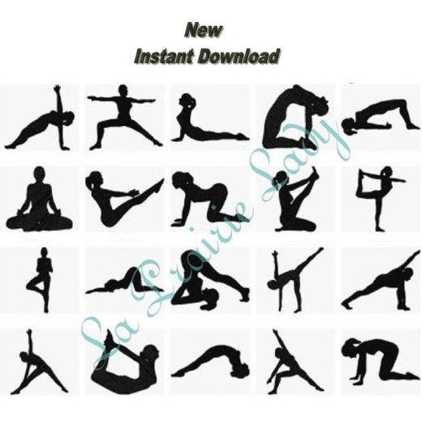 40 Yoga Positions Silhouettes Machine Embroidery Design