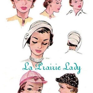 Repro Vintage Pattern 3 Hats 50s No 1 on Printable PDF Size Head 21.5 to 22.5