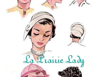 Repro Vintage Pattern 3 Hats 50s No 1 on Printable PDF Size Head 21.5 to 22.5