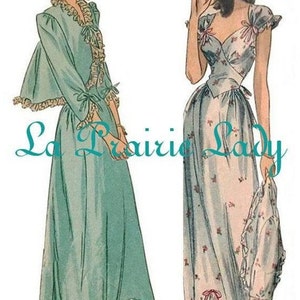 Repro Vintage Pattern Nightgown and Bed Jacket 40s No 2 on Printable PDF Multi Sizes