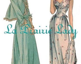 Repro Vintage Pattern Nightgown and Bed Jacket 40s No 2 on Printable PDF Multi Sizes