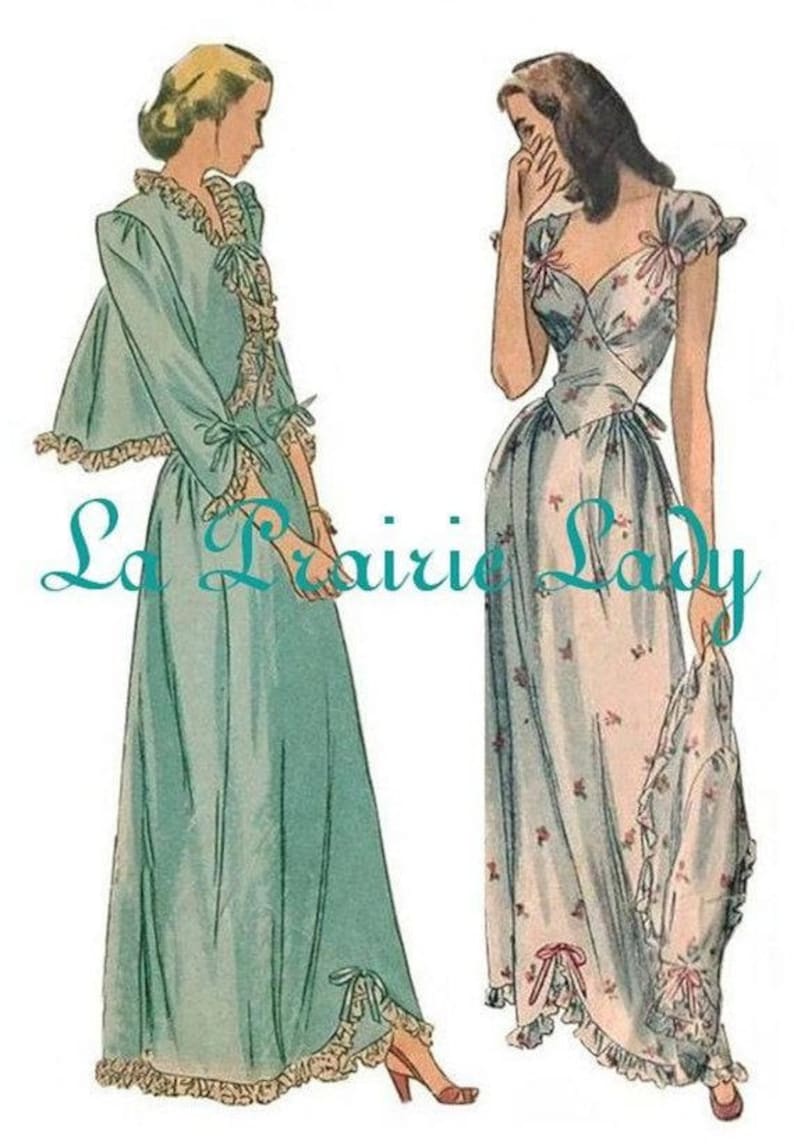 1940s Sewing Patterns – Dresses, Overalls, Lingerie etc Repro Vintage Pattern Nightgown and Bed Jacket 40s No 2 on Printable PDF Multi Sizes $8.39 AT vintagedancer.com