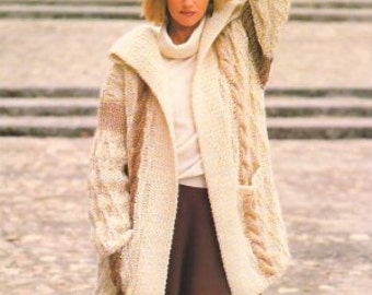 Knit Pattern Women Coat No 1 Size 16-18 or European 46 in 2 Languages Printable on PDF 80s