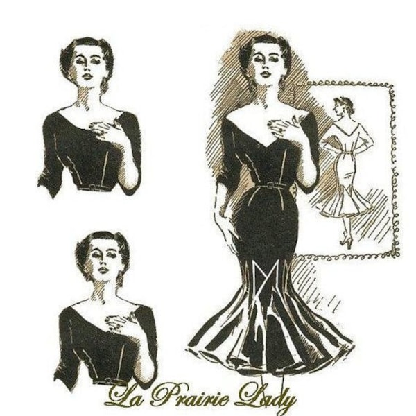 Repro of this Fabulous Vintage Pattern Dress with Flounces 1950s  No 3 on Printable PDF Bust 36