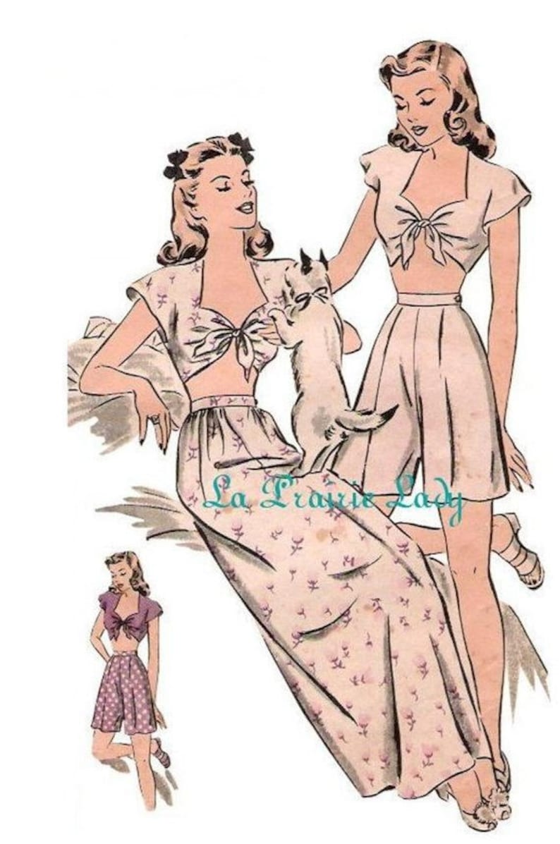 40s-50s Vintage Playsuits, Jumpsuits, Rompers History Repro Vintage Pattern Pajama or Playsuit 40s No1 on Printable PDF B34 $8.39 AT vintagedancer.com