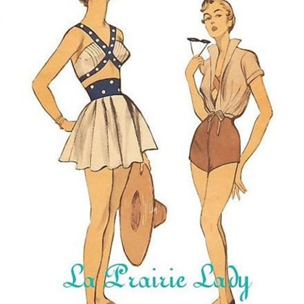 Repro Vintage Pattern Playsuit/Swimsuit 50s No 3 on Printable PDF B34